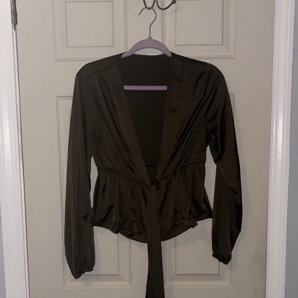 Elegant Dark Brown Tie-Front Blouse